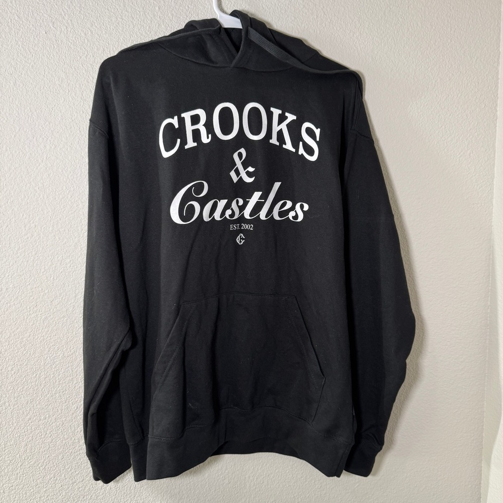 Crooks & Castles Men's Black Graphic‎ Logo Hoodie Sweatshirt Medium M Streetwear